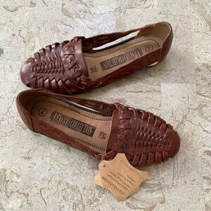 Brown Leather Slip On Huarache Vintage Brazil Size 6.5 New